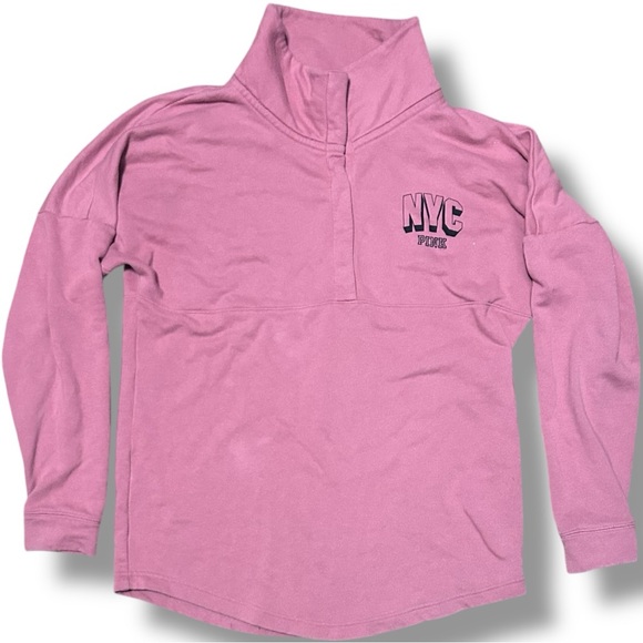 EUC Victoria’s Secret PINK NYC Pink Quarter Button Sweatshirt- Small - Picture 1 of 7